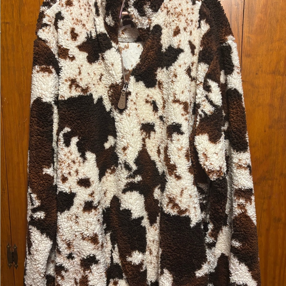 Women's Cow Print Sherpa Jacket